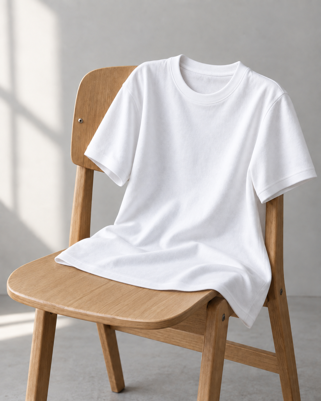 Tricou alb simplu pe scaun — NOVRI Core